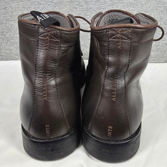 ALLSAINTS HARLAND MEN’S CAP‑TOE LEATHER LACE-UP COMBAT BOOTS – BLACK – SIZE 12